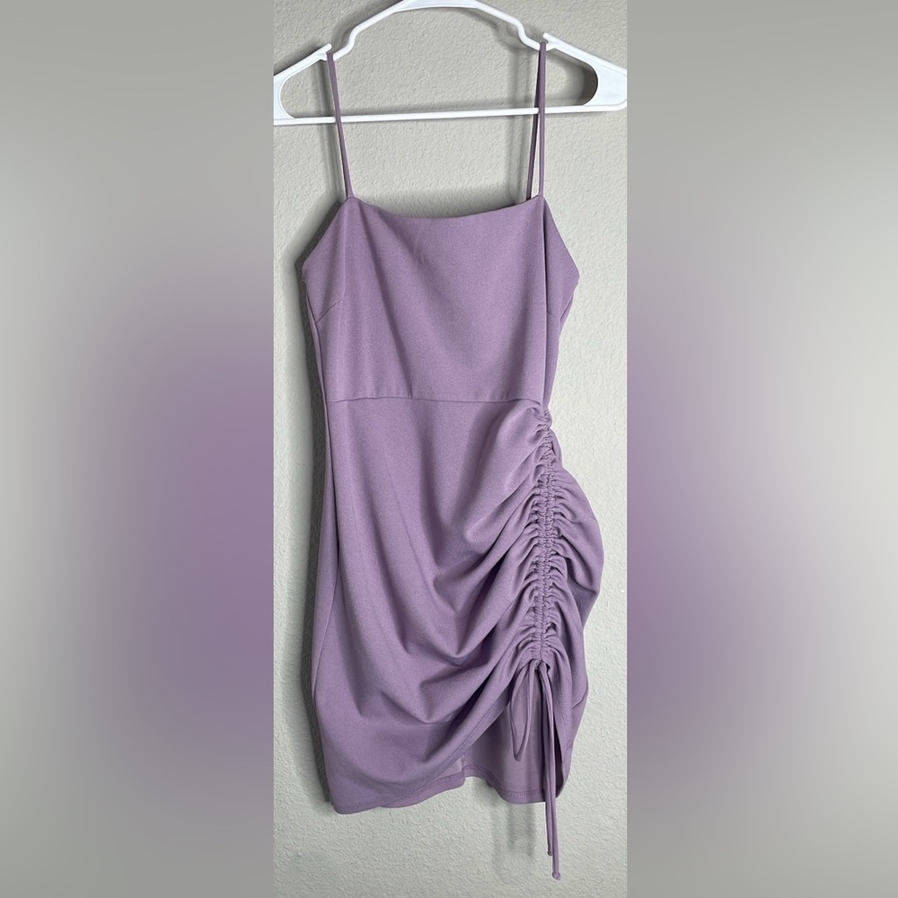 Purple Ruched Spaghetti Strap Bodycon Mini Dress